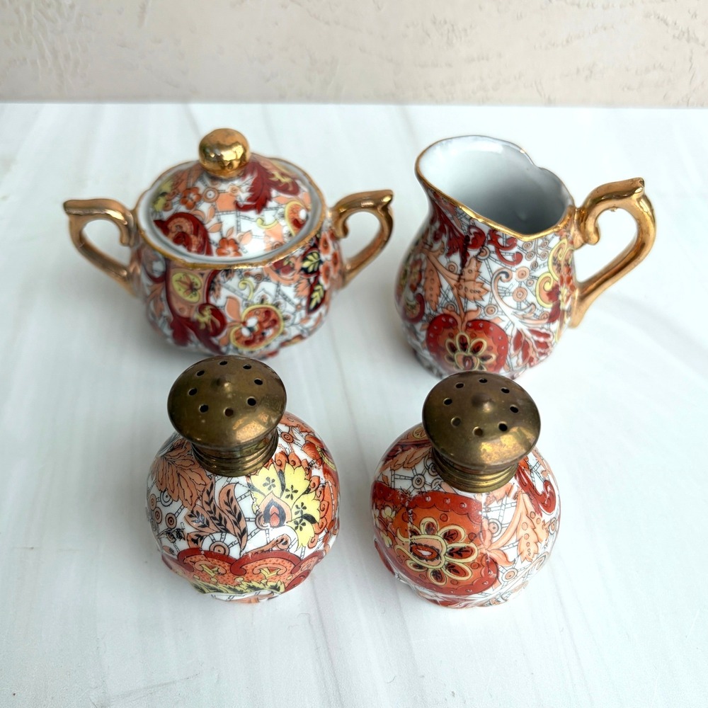 Vintage Enesco Japan Porcelain Mini Cream Sugar Salt Pepper Set